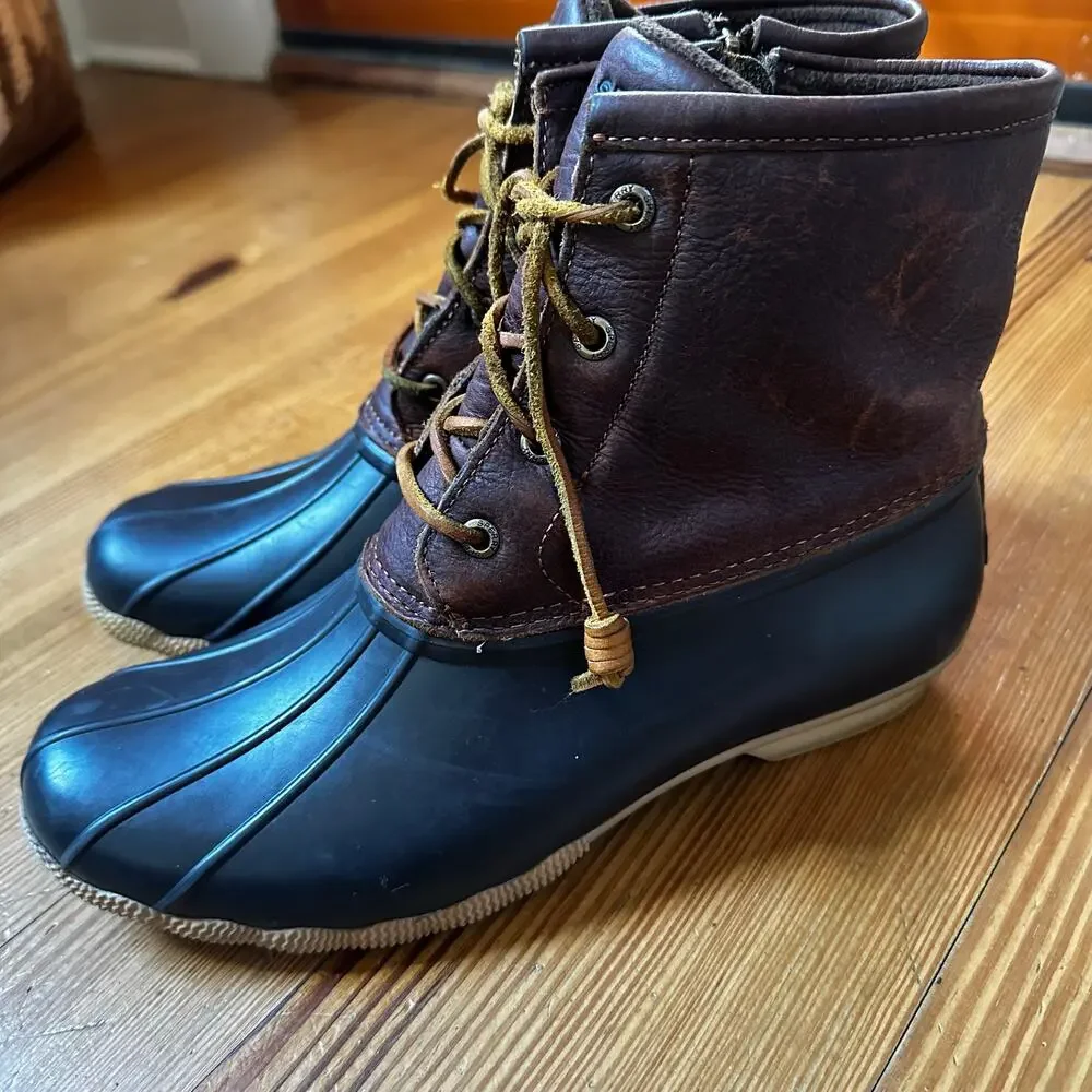 Sperry saltwater brown leather rubber sole rain‎ boots SIZE 10
